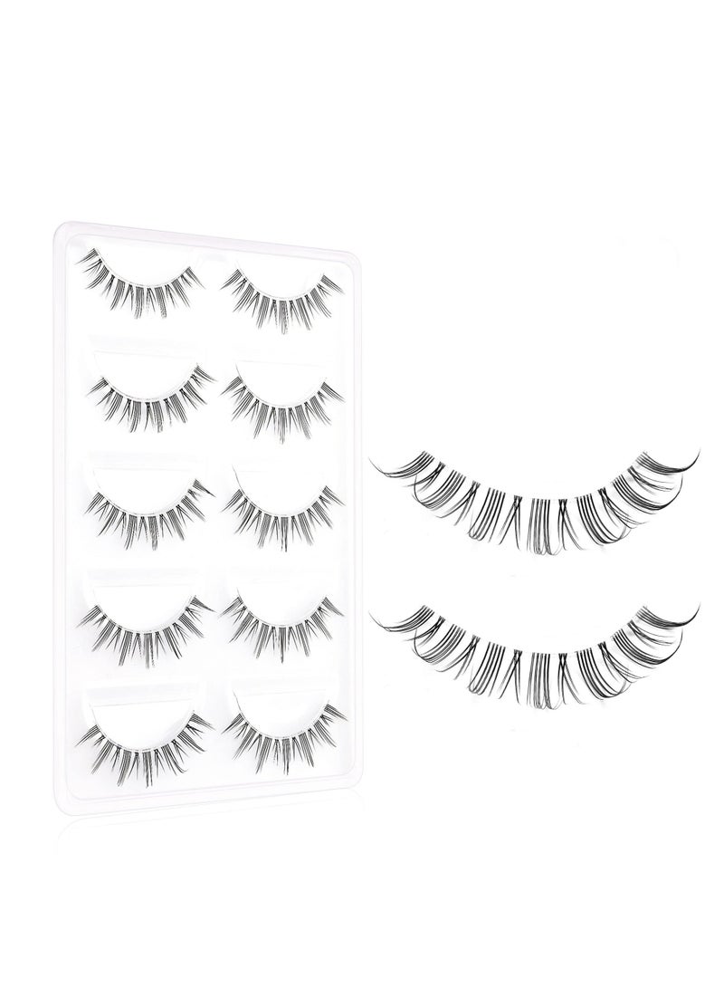 Natural Eyelashes Wispy False Eyelashes Natural Look, 5 Pairs Half Lashes Natural Look, Lash Clusters, Sunflower Eyelashes, Easy to Apply 5 Pairs