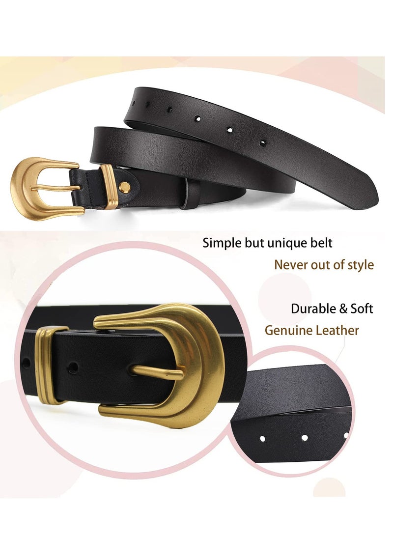 Leather Western Belts for Women, with Exquisite Buckle Western Design Belt for Women, Silver Gold Buckle Black Leather Belt Pants Jeans Belts for Women