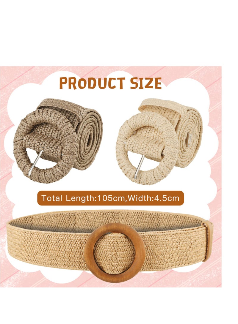 Women Belt, Women Woven Rattan Wide Stretch Straw Belt, Wooden Buckle Waist Belt, Suitable for dresses, Skirt Decoration, Fashion and Good Looking