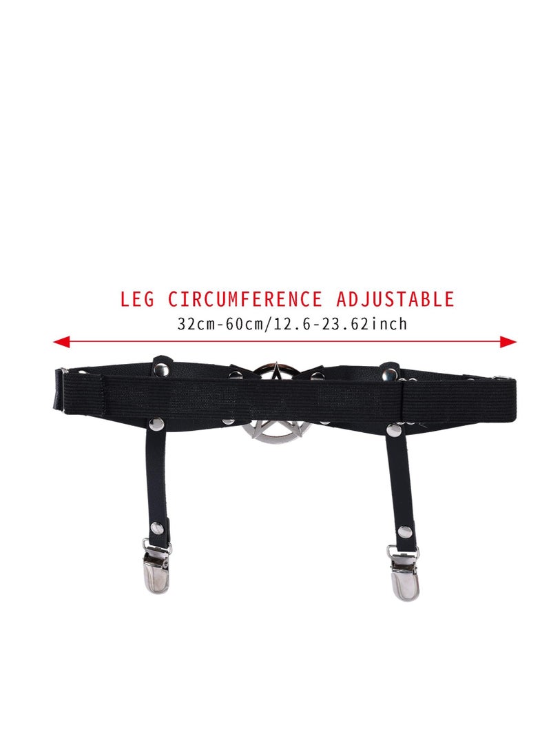 Women Adjustable Leather Thigh Garter, 2Pcs Star Shaped Leg Garter with Clips Punk Goth Garters for Thigh-high Socks