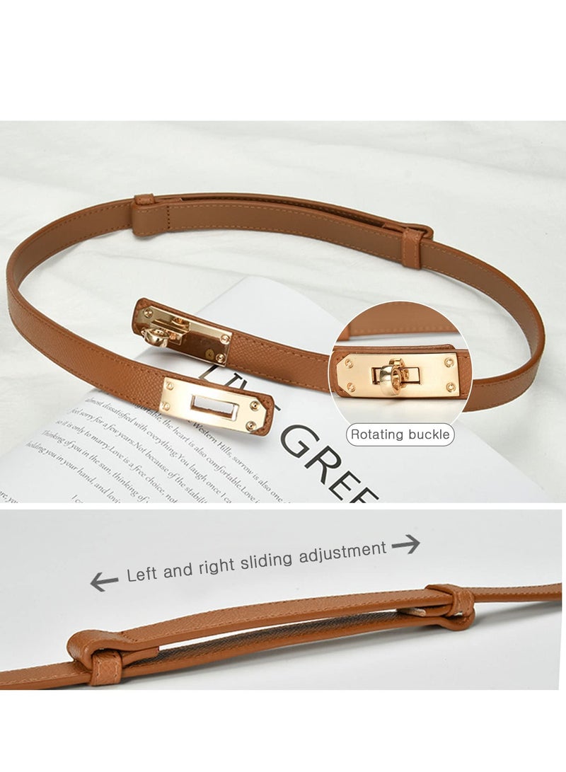 1 Pack Leather Skinny Women Belt, Thin Waist Belt, Women Skinny Leather Belt with Gold Buckle