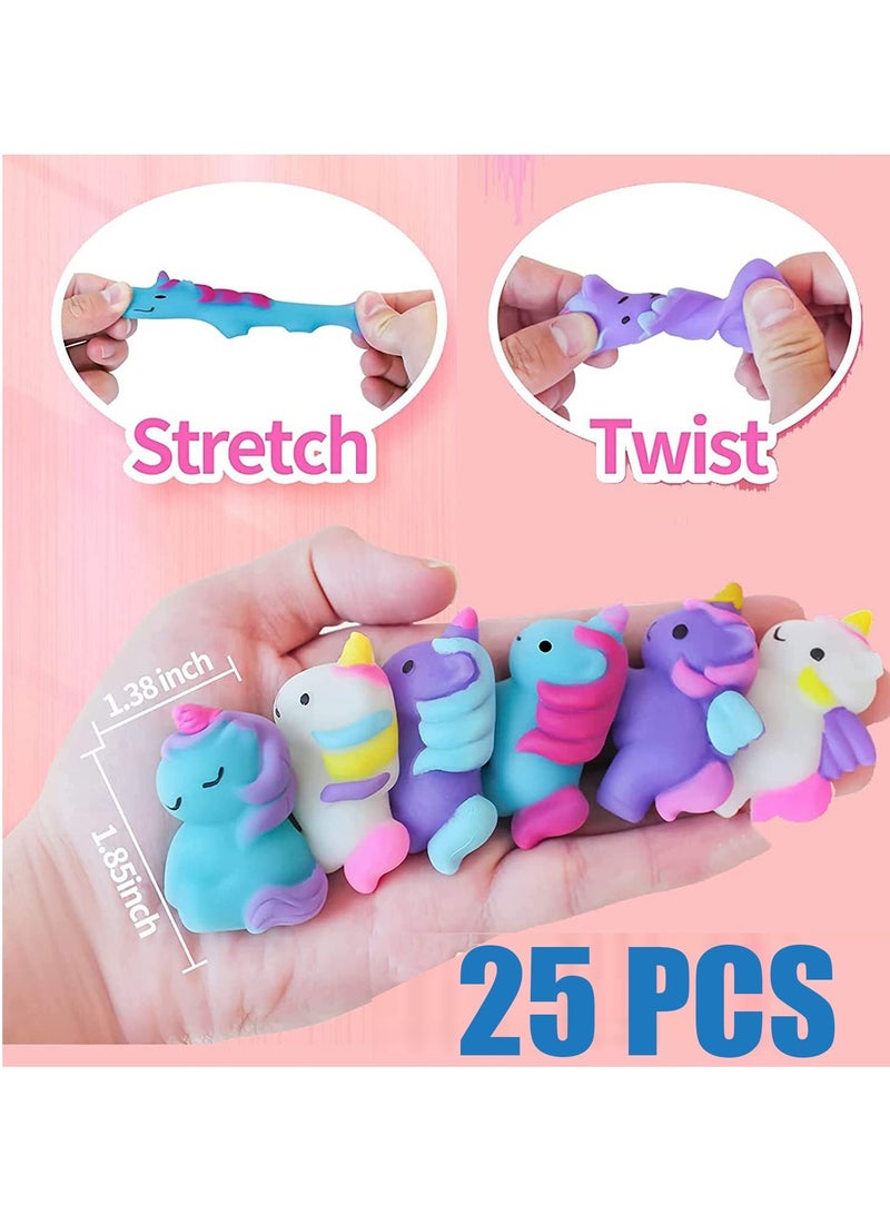 Mochi Squishy Toys, 25Pcs Unicorn Kawaii Squishies Fidget Toys Pack - Stress Relief Toys Party Bags Fillers for Boys Girls Birthday Party Favors Gifts