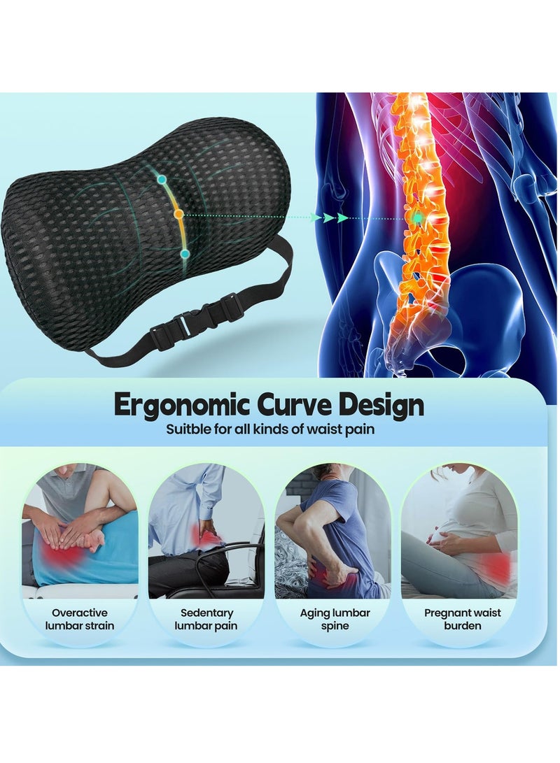 Memory Foam Lumbar Support Back cushion, Adjustable Strap, Improves Posture, Promotes Back Pain Relief, Balanced Firmness Designed, for Office Chair Car Seat Pain Relief