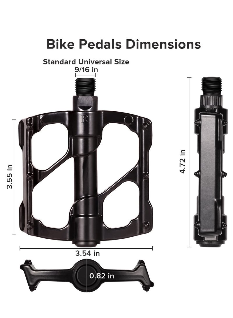 Bike Pedals, Aluminum Alloy Bicycle Pedals, Mountain Bike Pedal with Removable Anti-Skid Nails, Universal Aluminum Alloy Platform Pedal for Travel Cycle-Cross Bikes, 9/16inch