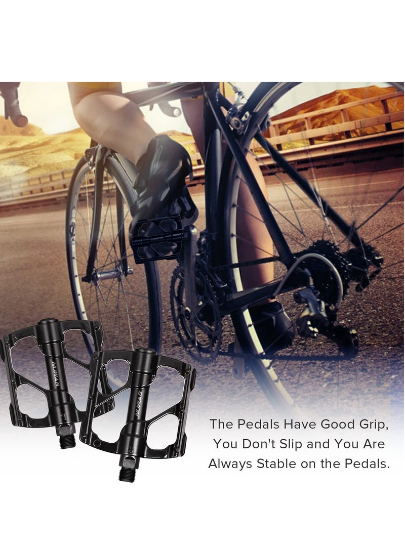 Bike Pedals, Aluminum Alloy Bicycle Pedals, Mountain Bike Pedal with Removable Anti-Skid Nails, Universal Aluminum Alloy Platform Pedal for Travel Cycle-Cross Bikes, 9/16inch