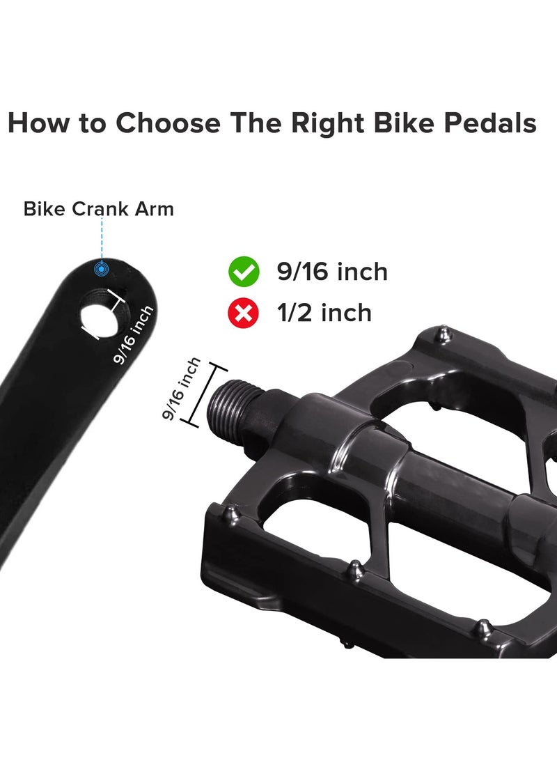Bike Pedals, Aluminum Alloy Bicycle Pedals, Mountain Bike Pedal with Removable Anti-Skid Nails, Universal Aluminum Alloy Platform Pedal for Travel Cycle-Cross Bikes, 9/16inch