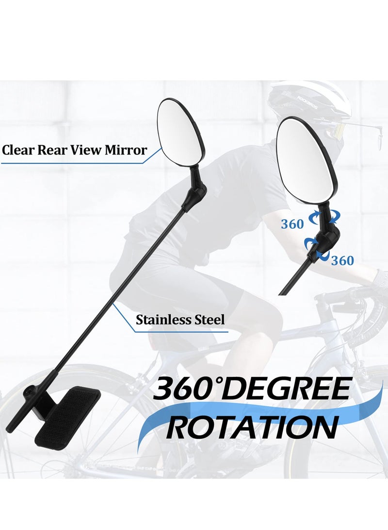 Bike Helmet Mirror, Fully Adjustable Rear View Bicycle Helmet Mirror for Cycling, Ultra-Clear Glass Safety Mirror, 360 Degree Bicycle Rear View Wide Angle Mirror (2 Pack)