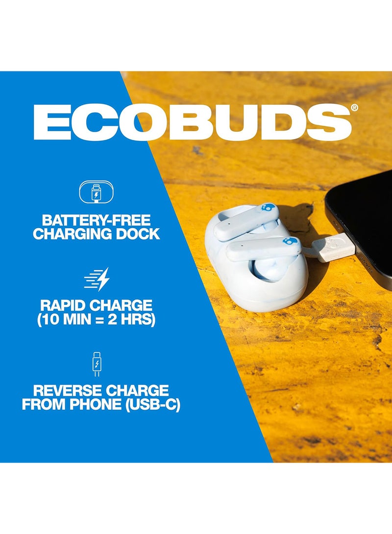 EcoBuds In-Ear Wireless Earbuds, 8 Hr Battery, Battery-Free Charging Case, Microphone, Works With iPhone Android And Bluetooth Devices Glacier