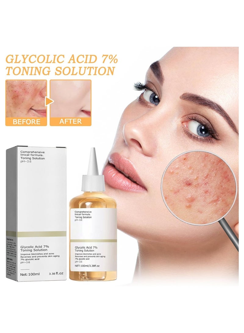 Glycolic Acid 7% Exfoliating Toner 100ml, Toning Solution for Diminished Dullness and Fine Lines, Rejuvenate Your Skin (3.38 fl.oz)