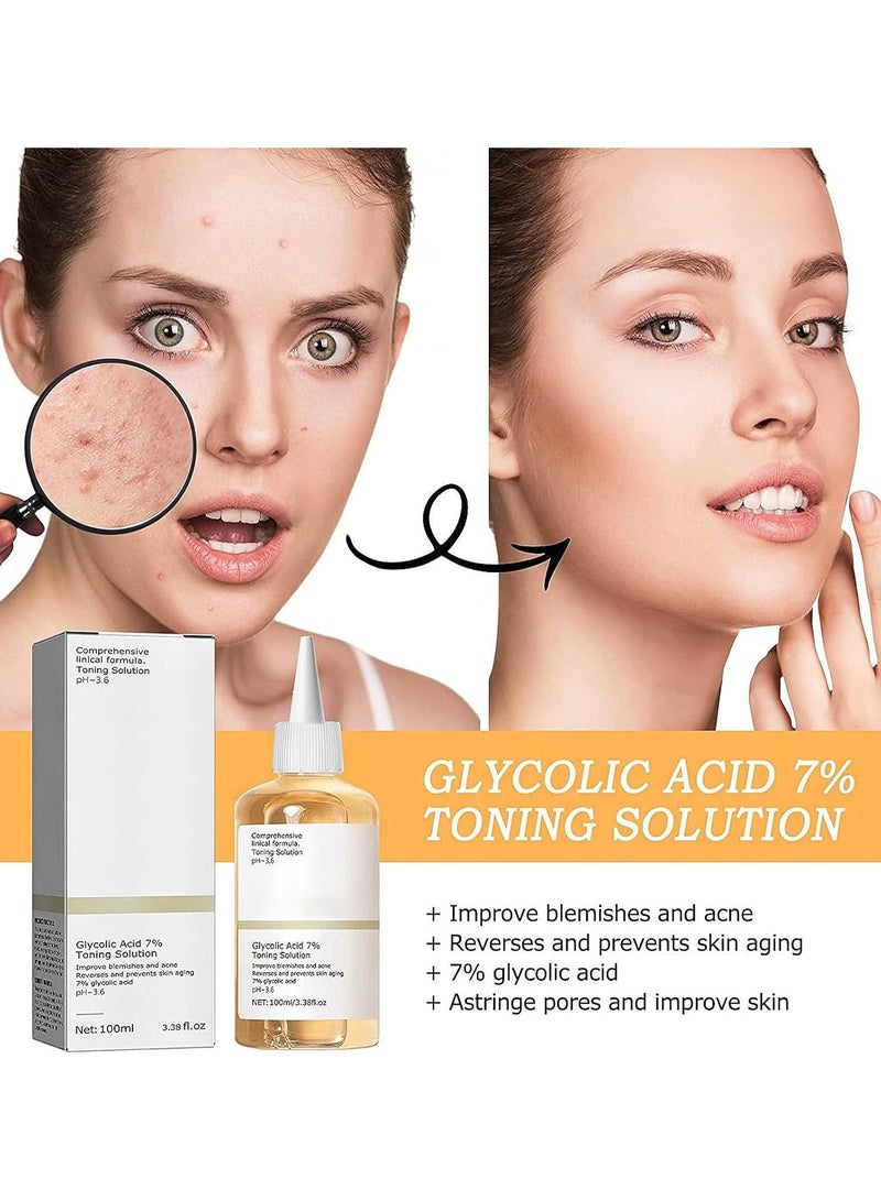 Glycolic Acid 7% Exfoliating Toner 100ml, Toning Solution for Diminished Dullness and Fine Lines, Rejuvenate Your Skin (3.38 fl.oz)