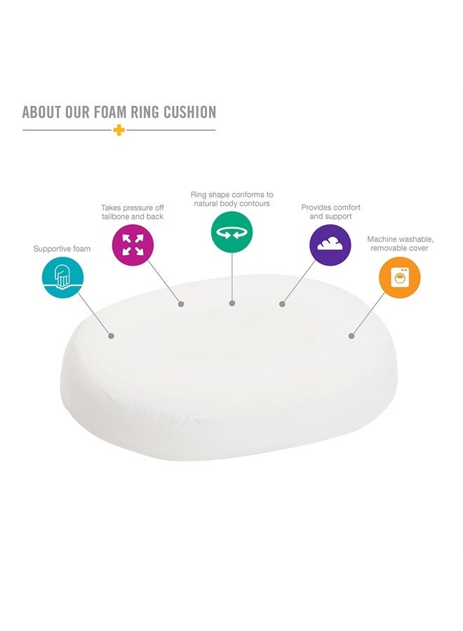 Seat Cushion Donut Pillow and Chair Pillow for Tailbone Pain Relief, Hemorrhoids, Prostate, Pregnancy, Post Natal, Pressure Relief and Surgery, 18 x 15 x 3, White