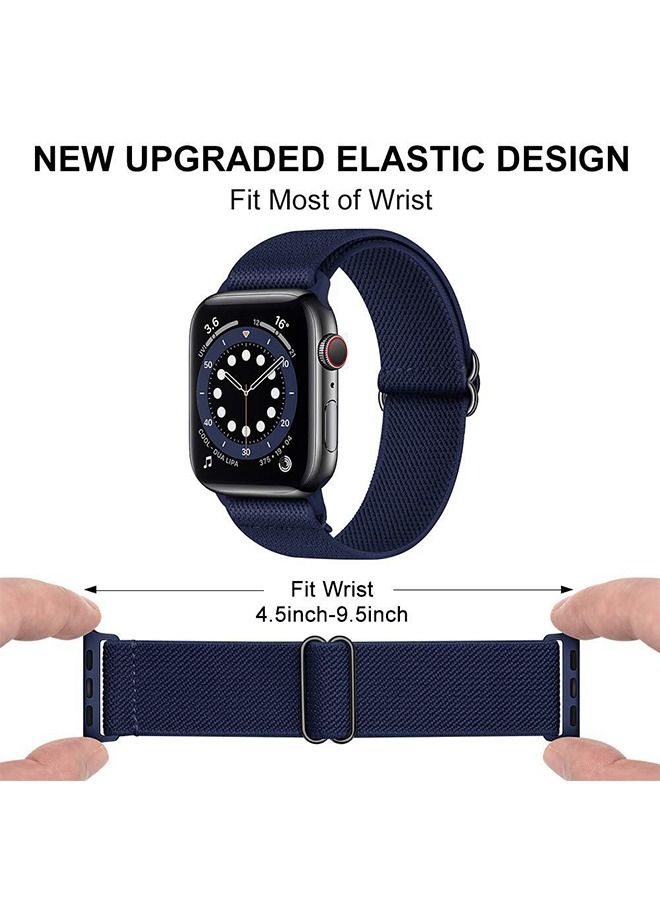 Soft Nylon Elastic Braided Strap For Apple Watch SE Series 8/7/6/5/4/3/2/1 (Navy Blue, 38mm/40mm/41mm)