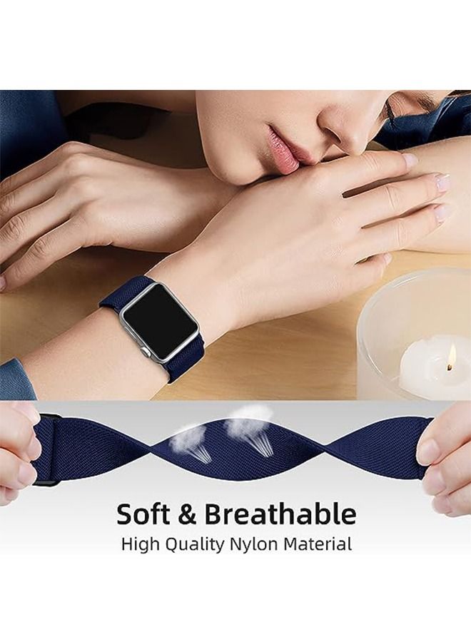 Soft Nylon Elastic Braided Strap For Apple Watch SE Series 8/7/6/5/4/3/2/1 (Navy Blue, 38mm/40mm/41mm)