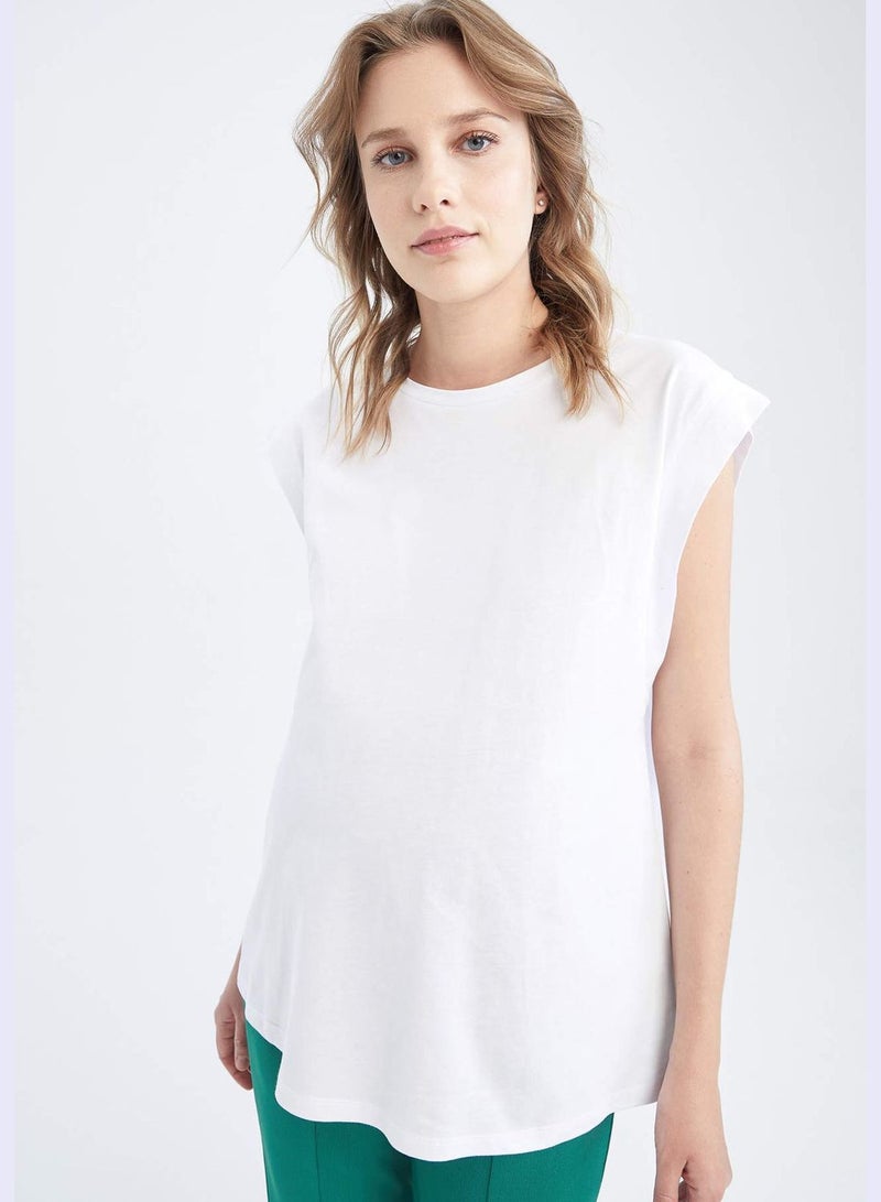 Relaxed Fit Round Neck Short Sleeve Maternity T-Shirt