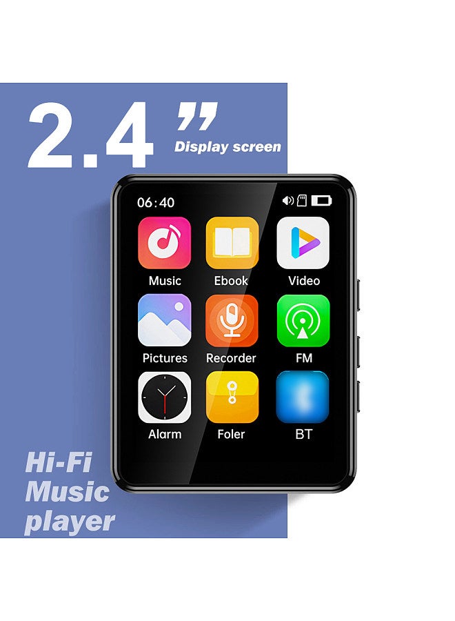 MP3 & MP4 Player with Speaker 2.4 Inch Full Touch Screen BT with Built-in Speaker and TF Card Expansion Supports E-book Reading and High Clear Video Playback USB Mini Mp3 Player