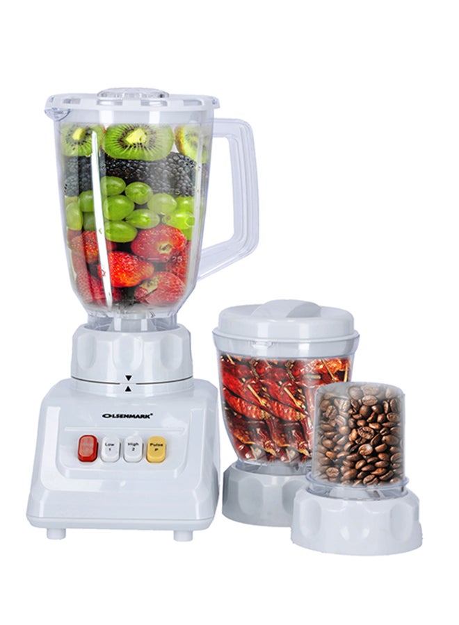 Multi-Functional 3 In 1 Blender, With 1.5 Liter Jar Capacity, Stainless Steel Blade & Housing, Overheat Protection, Multi-Functional Design For Blending, Grinding & Mincing, 2 Speed Function 1.5 L 600 W OMSB2054S White/Clear