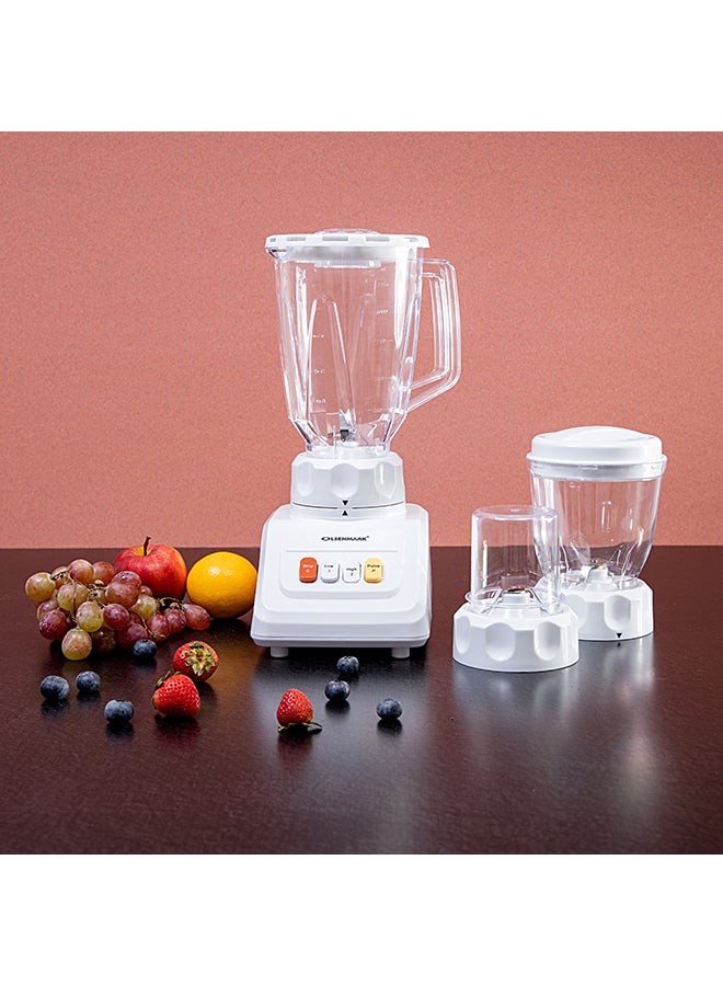 Multi-Functional 3 In 1 Blender, With 1.5 Liter Jar Capacity, Stainless Steel Blade & Housing, Overheat Protection, Multi-Functional Design For Blending, Grinding & Mincing, 2 Speed Function 1.5 L 600 W OMSB2054S White/Clear