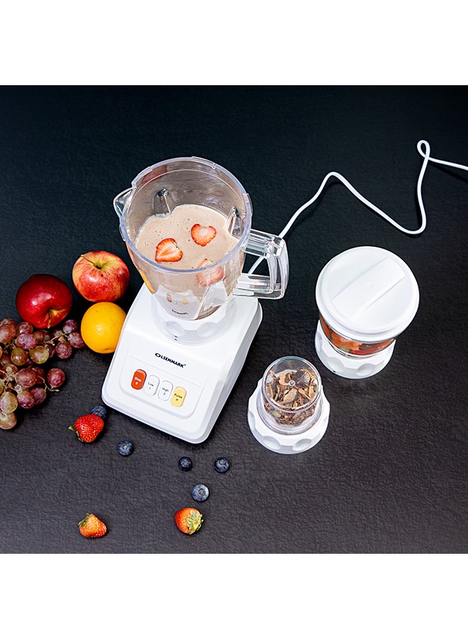 Multi-Functional 3 In 1 Blender, With 1.5 Liter Jar Capacity, Stainless Steel Blade & Housing, Overheat Protection, Multi-Functional Design For Blending, Grinding & Mincing, 2 Speed Function 1.5 L 600 W OMSB2054S White/Clear