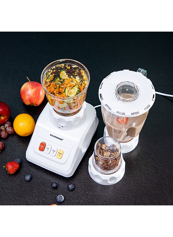 Multi-Functional 3 In 1 Blender, With 1.5 Liter Jar Capacity, Stainless Steel Blade & Housing, Overheat Protection, Multi-Functional Design For Blending, Grinding & Mincing, 2 Speed Function 1.5 L 600 W OMSB2054S White/Clear