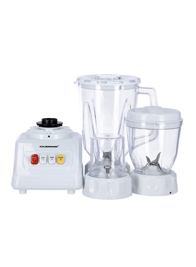 Multi-Functional 3 In 1 Blender, With 1.5 Liter Jar Capacity, Stainless Steel Blade & Housing, Overheat Protection, Multi-Functional Design For Blending, Grinding & Mincing, 2 Speed Function 1.5 L 600 W OMSB2054S White/Clear