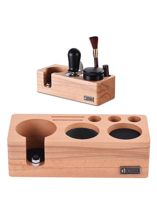 Espresso Tamping Station Fits for 54mm Espresso Accessories Beech Wooden Can Adjustable Coffee Tamper Holder / Portafilter Holder with Anti Slip Bottom 5 Holes
