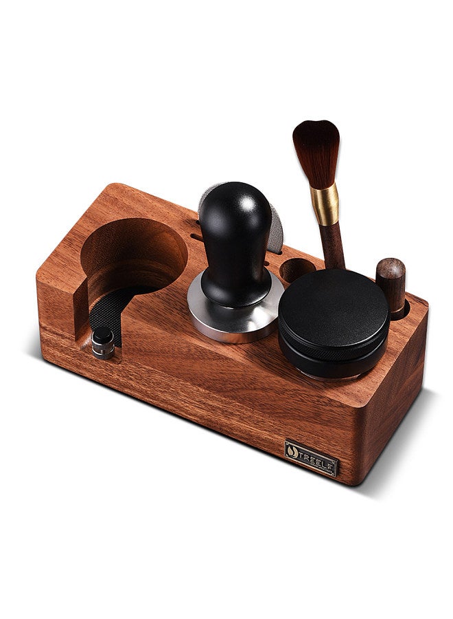 6 Pack Espresso Accessories Kit Wooden Tamper Station Coffee Distributor Tamper Espresso Stirrer Puck Screen with Cleaning Brush 6-in-1 Multipurpose Espresso Tools