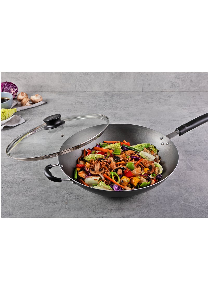 Brazil Loreto Aluminum Wok Pan with Interior Starflon Max nonstick coating with Bakelite Handle Graphite 36 cm, 6L, MADE BRAZIL