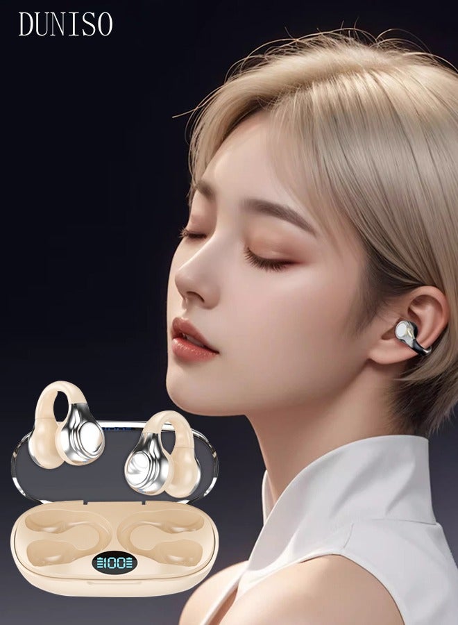 Wireless Earbuds Bluetooth Ear Clip Waterproof Stereo Noise Reduction Earphones Open Ear Sport Earphones with Earhooks Charging Case LED Power Display Touch Control for Running Sport Gym