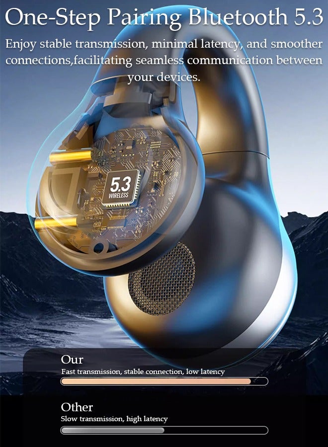 Wireless Earbuds Bluetooth Ear Clip Waterproof Stereo Noise Reduction Earphones Open Ear Sport Earphones with Earhooks Charging Case LED Power Display Touch Control for Running Sport Gym