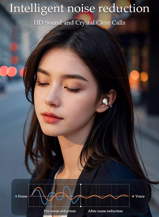 Wireless Earbuds Bluetooth Ear Clip Waterproof Stereo Noise Reduction Earphones Open Ear Sport Earphones with Earhooks Charging Case LED Power Display Touch Control for Running Sport Gym