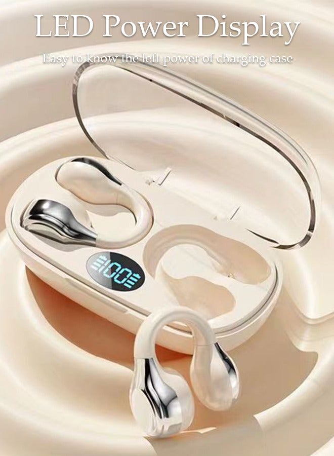 Wireless Earbuds Bluetooth Ear Clip Waterproof Stereo Noise Reduction Earphones Open Ear Sport Earphones with Earhooks Charging Case LED Power Display Touch Control for Running Sport Gym