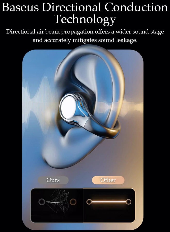 Wireless Earbuds Bluetooth Ear Clip Waterproof Stereo Noise Reduction Earphones Open Ear Sport Earphones with Earhooks Charging Case LED Power Display Touch Control for Running Sport Gym