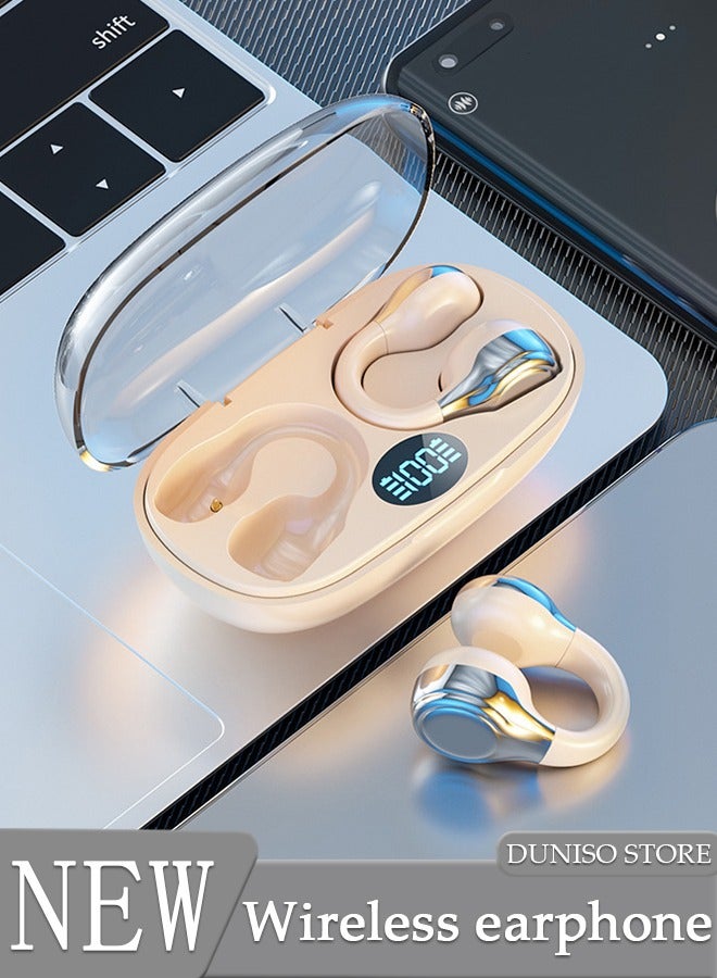 Wireless Earbuds Bluetooth Ear Clip Waterproof Stereo Noise Reduction Earphones Open Ear Sport Earphones with Earhooks Charging Case LED Power Display Touch Control for Running Sport Gym