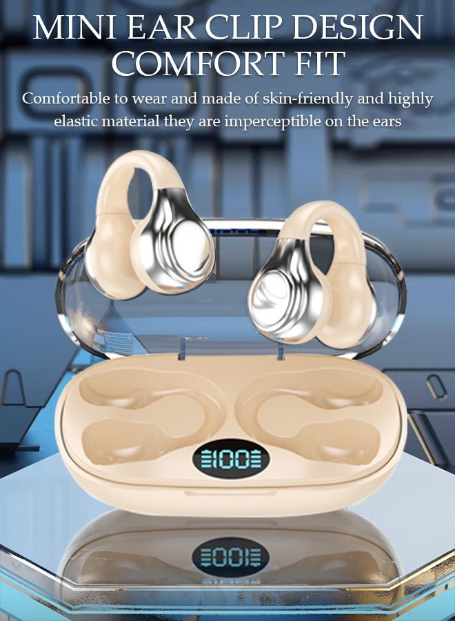 Wireless Earbuds Bluetooth Ear Clip Waterproof Stereo Noise Reduction Earphones Open Ear Sport Earphones with Earhooks Charging Case LED Power Display Touch Control for Running Sport Gym