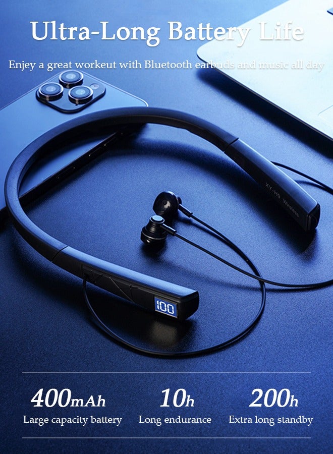 Wireless Neckband Headphones Bluetooth 5.0 Headphones for Phone Calls 200H Extra Long Playtime Wireless Stereo Neckband Earbuds Waterproof Earphones for IOS and Android