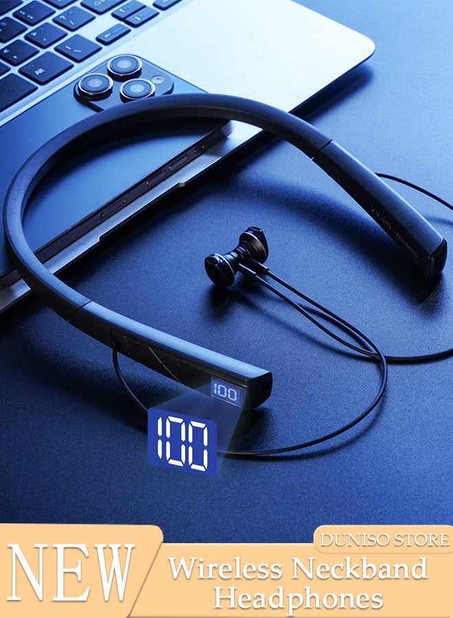 Wireless Neckband Headphones Bluetooth 5.0 Headphones for Phone Calls 200H Extra Long Playtime Wireless Stereo Neckband Earbuds Waterproof Earphones for IOS and Android