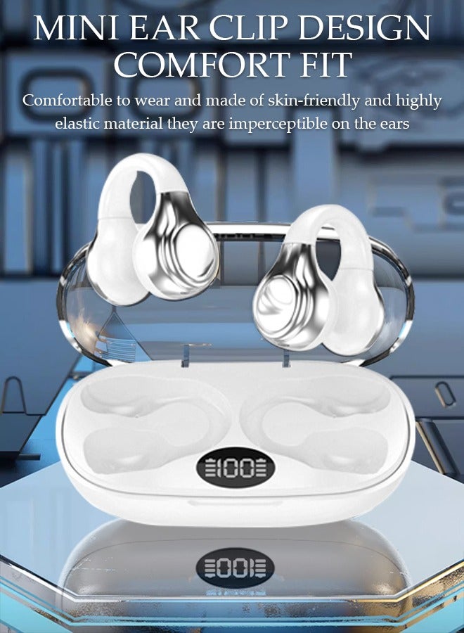 Wireless Headphones Bluetooth Ear Clip Earphones Open Ear with Mic Wireless Charging Case LED Power Display for Running Sport Gym