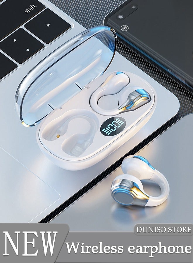 Wireless Headphones Bluetooth Ear Clip Earphones Open Ear with Mic Wireless Charging Case LED Power Display for Running Sport Gym