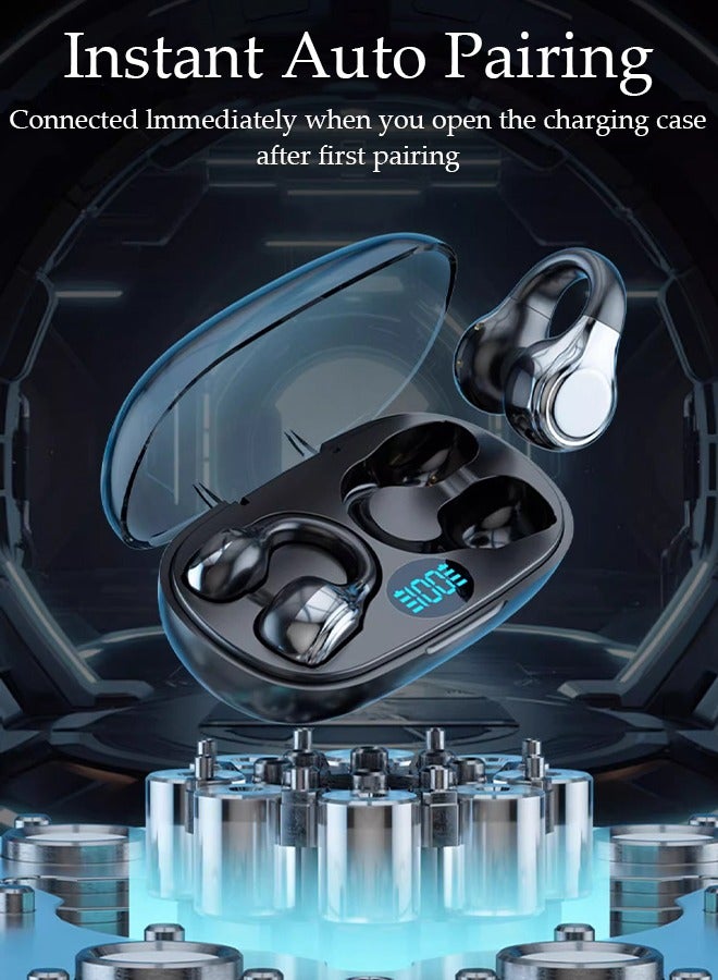 Wireless Headphones Bluetooth Ear Clip Earphones Open Ear with Mic Wireless Charging Case LED Power Display for Running Sport Gym