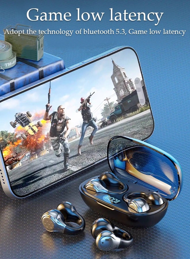 Wireless Headphones Bluetooth Ear Clip Earphones Open Ear with Mic Wireless Charging Case LED Power Display for Running Sport Gym