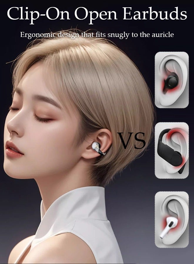 Wireless Headphones Bluetooth Ear Clip Earphones Open Ear with Mic Wireless Charging Case LED Power Display for Running Sport Gym