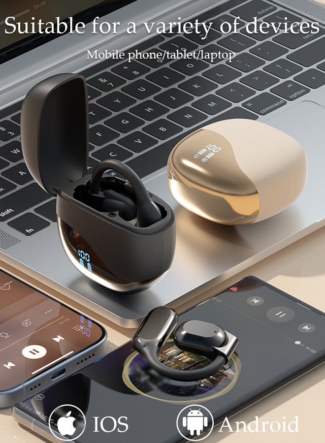 Wireless Earbuds Bluetooth Ear Clip Waterproof Stereo Noise Reduction Earphones Open Ear Sport Earphones with Earhooks Charging Case LED Power Display Touch Control for Running Sport Gym