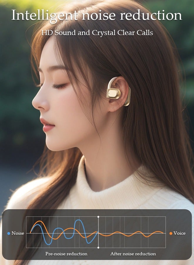 Wireless Earbuds Bluetooth Ear Clip Waterproof Stereo Noise Reduction Earphones Open Ear Sport Earphones with Earhooks Charging Case LED Power Display Touch Control for Running Sport Gym