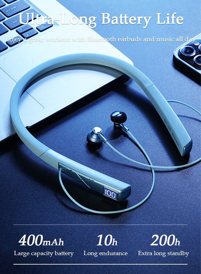 Wireless Neckband Headphones Bluetooth 5.0 Headphones for Phone Calls 200H Extra Long Playtime Wireless Stereo Neckband Earbuds Waterproof Earphones for IOS and Android