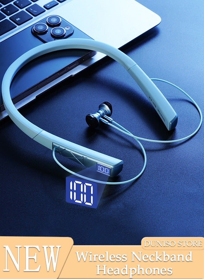 Wireless Neckband Headphones Bluetooth 5.0 Headphones for Phone Calls 200H Extra Long Playtime Wireless Stereo Neckband Earbuds Waterproof Earphones for IOS and Android