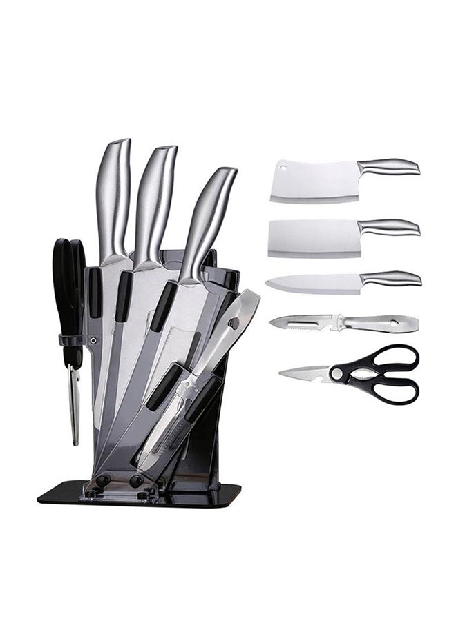 5-Piece Knives Set With Stand Silver/Black 17x36x15cm