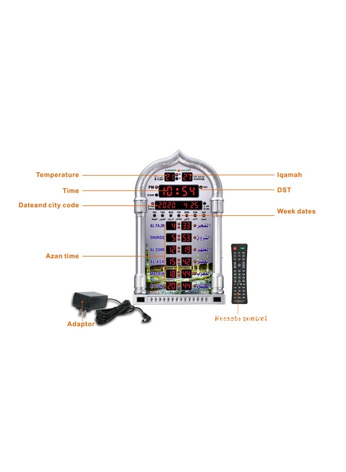 Digital Azan Clock with Charger and Remote ,Desktop dgital clcok Wall Clock, Islamic Clock，Led Prayer Clock for Read Home/Office/Mosque Digital Azan Clock/Decorative Clock