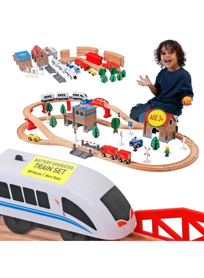 Battery Operated Train Set Wooden Toys For Kids And Toddlers Train Sets For Boys 24 Premium Quality Wood Fits Thomas Brio Fun & Entertaining Train Tracks For Kids