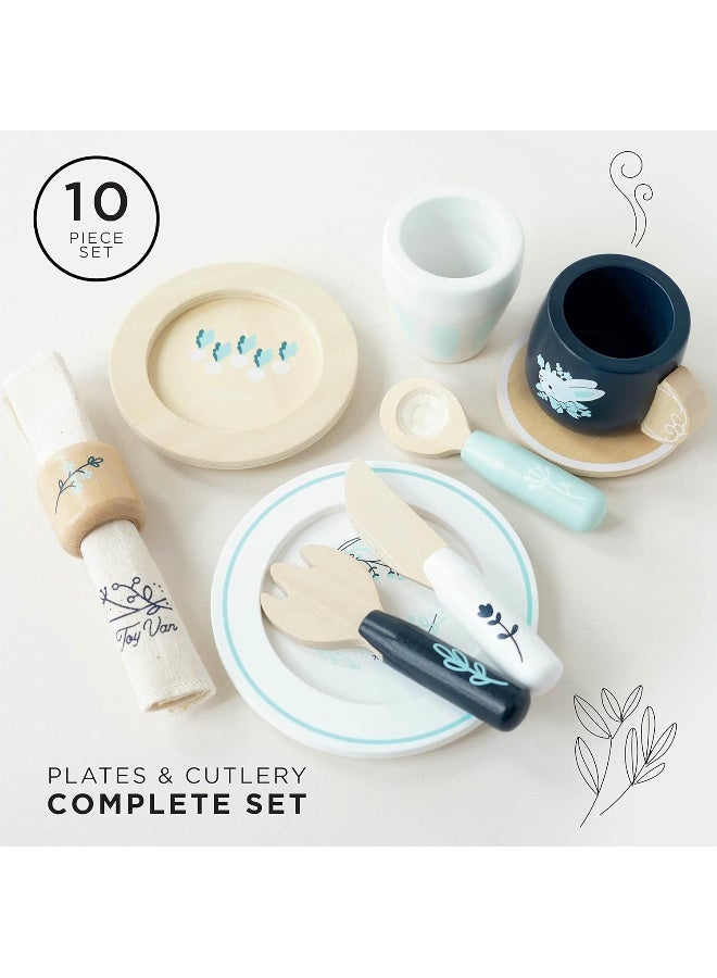 Le Toy Van - Cutlery Dinner Set - Kids Wooden Toys - Wooden Cutlery Set and Plate Set - Kids Cutlery - Toddler Cutlery Set and Toddler Plates - Wooden Utensils - Kids Aged 2 Years +