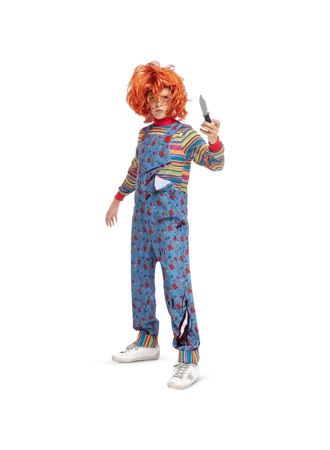 Halloween Killer Costume For Child Kids Play Blue Costume Jumpsuit And Wig Outfit(Medium (810Yr))